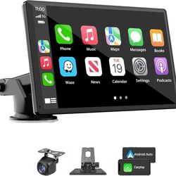 Portable Wireless Carplay Car Stereo, 7" HD Touchscreen for Car with Apple CarPlay & Android Auto with Backup Camera/Mirror Link/Voice Control/Bluetoo