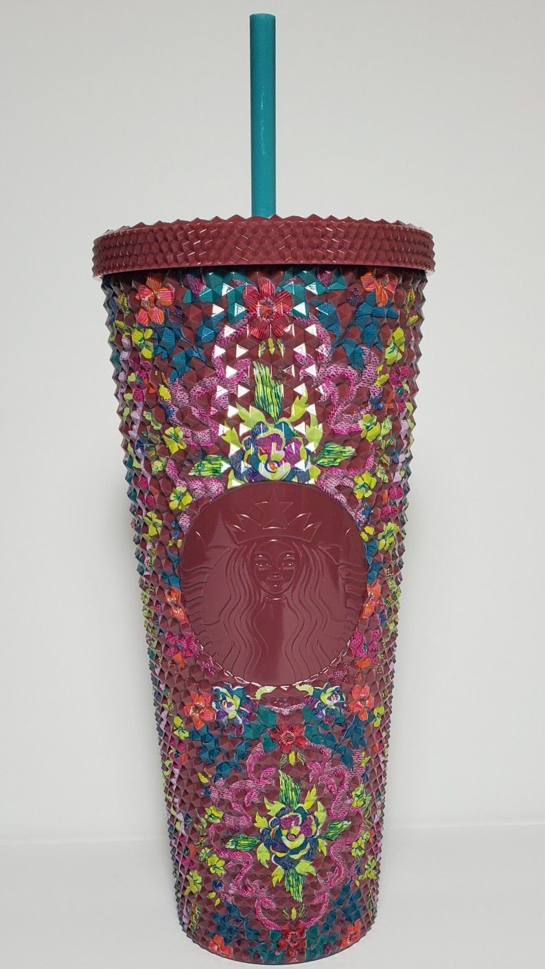 Starbucks 2025 Fall Floral Bling 24oz Venti Cold Cup Tumbler Maroon Purple