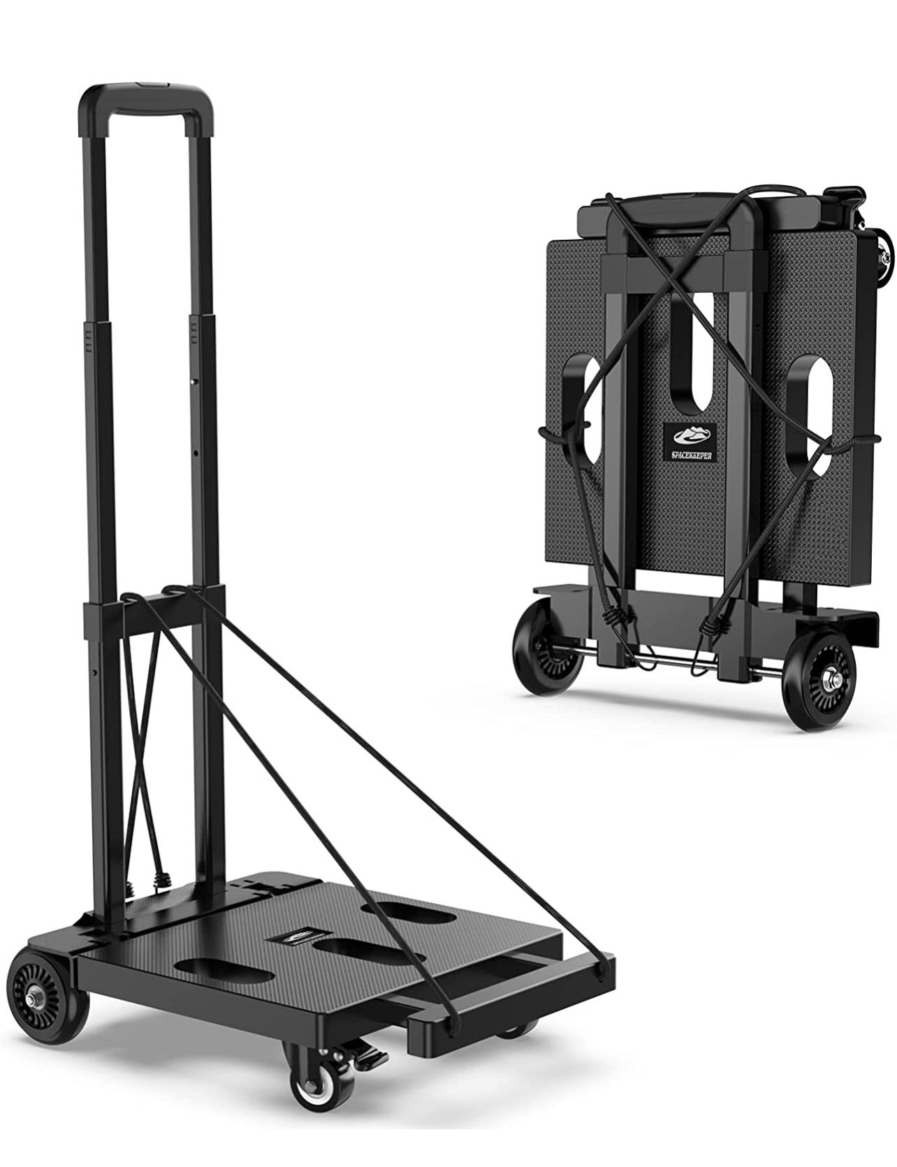 SPACEKEEPER Foldable Hand Truck Dolly, 265 LB Folding Luggage Cart with Wheels