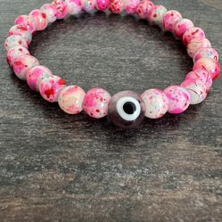 Pink Multicolor Evil Eye  Beaded Bracelet 