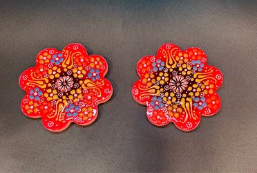 Traditional pair of handmade Turkish ceramic coasters