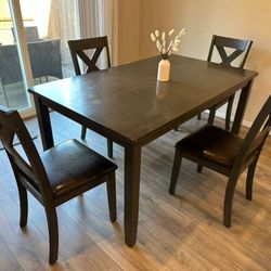 Gray Wooden Dining Table and 4 Chairs