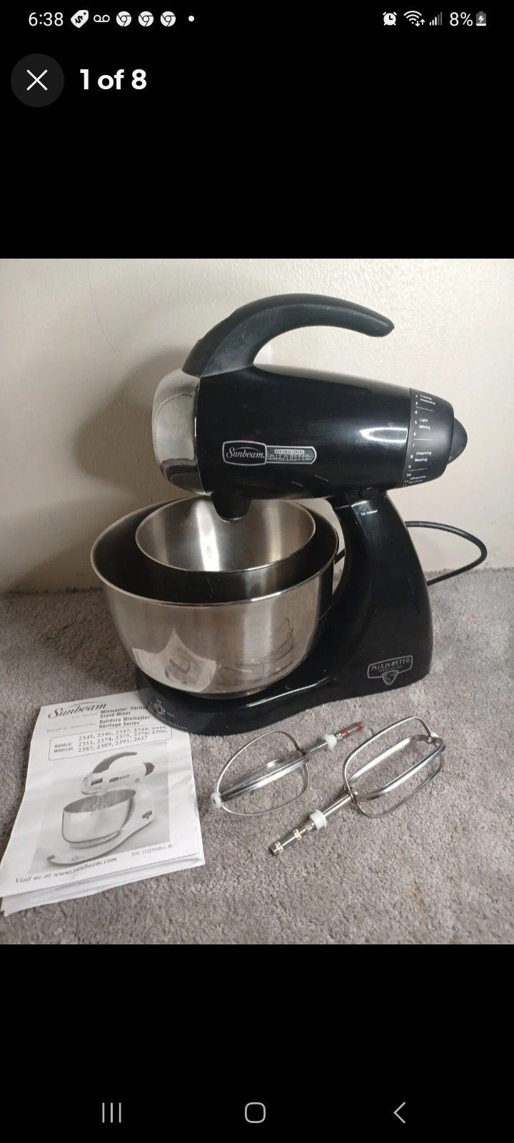 Sunbeam Mixmaster Heritage Series Stand Mixer 2351 2 Bowls & Beaters