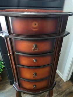 Tall Wood Jewelry Armoire with Drawers