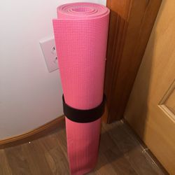 Pink Yoga Mat, Black Yoga Mat Slap Band & Black Reehut Balance Ball