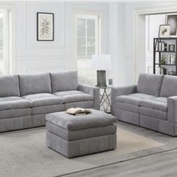 Gray Sofa Loveseat + Ottoman