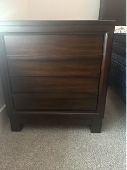 Dark Brown Wood Nightstand with Drawers