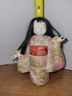 Vintage Chunky Kimekomi doll in silk kimono with pink flowers