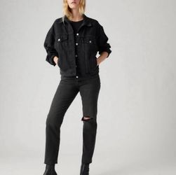 Levi's Wedgie Straight Jeans Black Gray Distressed Button Fly Women size 26