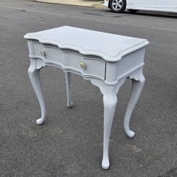 Vintage Wooden Table With Drawer, Light Gray, Shabby Chic, Painted, French Style, Cute Side Table