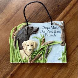 **VINTAGE** Generic Dog Ceramic Wall Plaque - 3D Diorama - “ Best Friends”