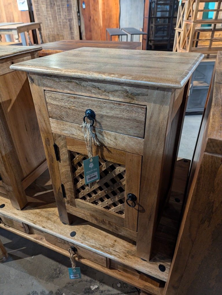One Drawer One Door Handcrafted Mango Wood End Table