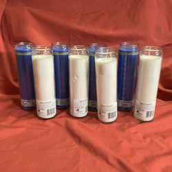 (8) White And Blue Glass Candle Jars