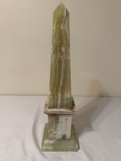 Large Natural Stone Obelisk Sculpture – 19” Tall – Marble Onyx Style
