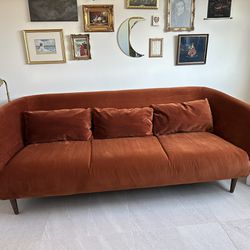 Mid  Century Orange Velvet Couch