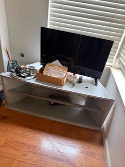 White Wood TV Stand with Open Shelves