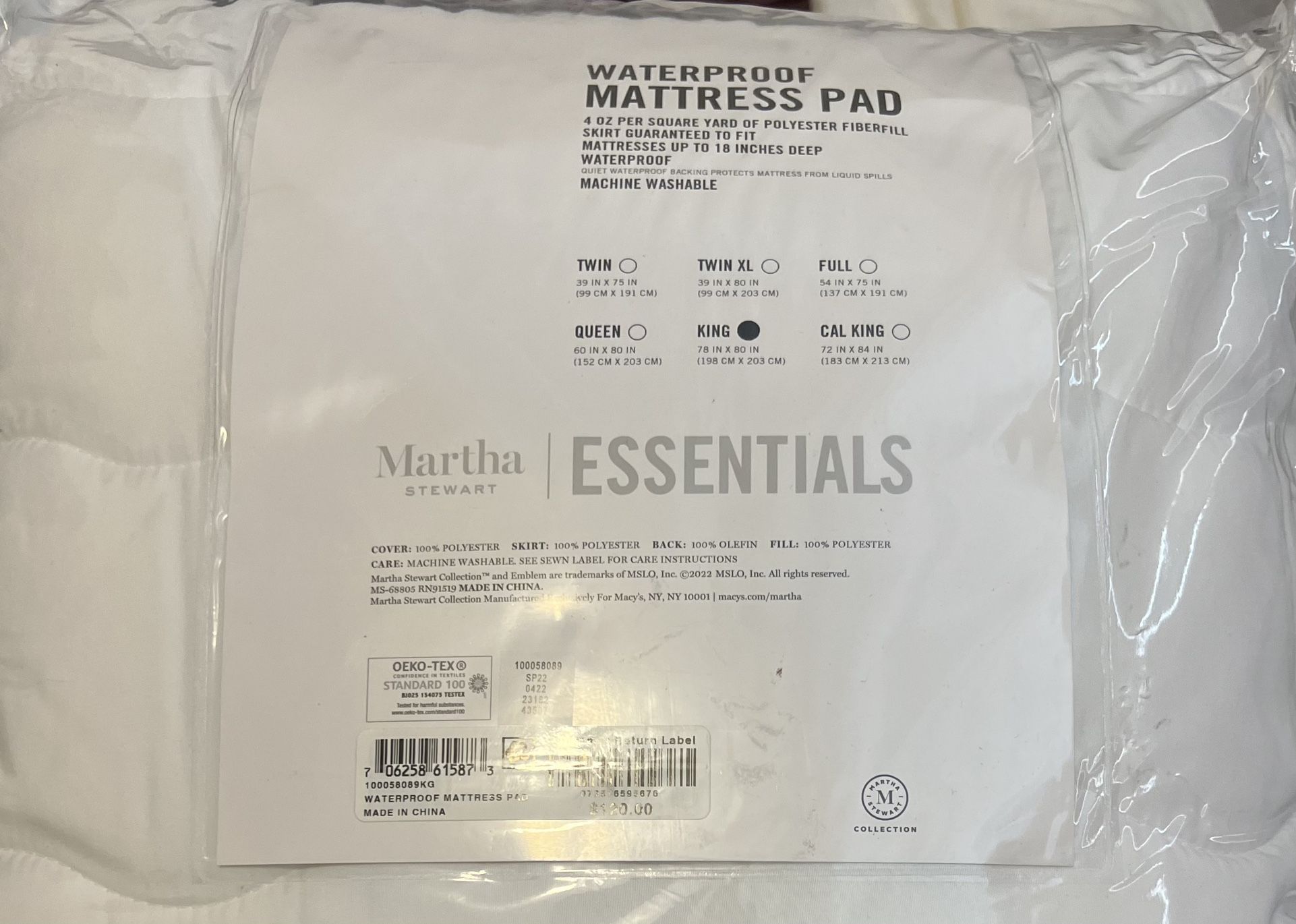 Waterproof King Mattress Pad Martha Stewart Essentials White $40 Martha Stewart Essentials Waterproof King Mattress Pad White