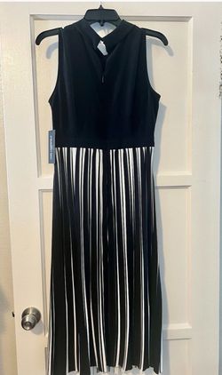 Karl Lagerfeld Black & White Pleated Midi Dress