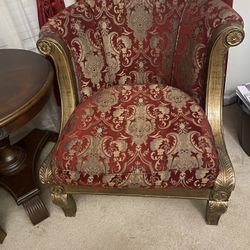 2 Large Gold and Burgundy Side Chairs