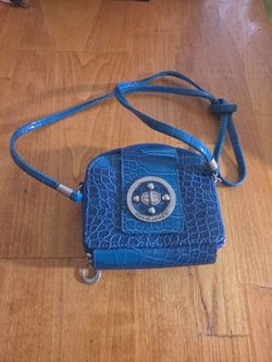 David Jones Royal blue square purse with plenty of storage. Has separate storage for credit cards.