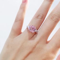 3 Ct Created Square Pink Diamond Engagement Ring White Gold Finish Size 5