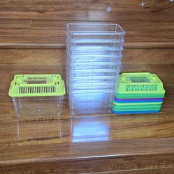 10 Pcs Plastic Reptile Terrarium Carrier Cage, Portable Transparent Aquarium Box