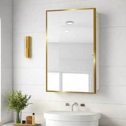New Medicine Cabinet 16x28 Inch Mirror Medicine Cabinet with Spacious Storage Space, Recessed Mount