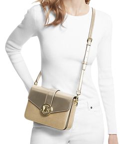 NWT Michael Kors Carmen Medium Pale Gold Metallic Convertible Shoulder Bag 
