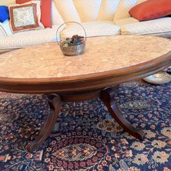 Italian Marble & Solid Wood Coffee Table – 50” Oval