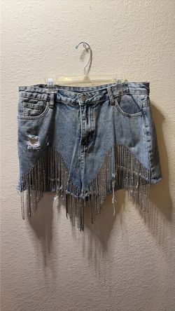 Fringe denim shorts