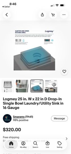 Logmey 25x22 Drop-In Single Bowl Utility Sink 16 Gauge