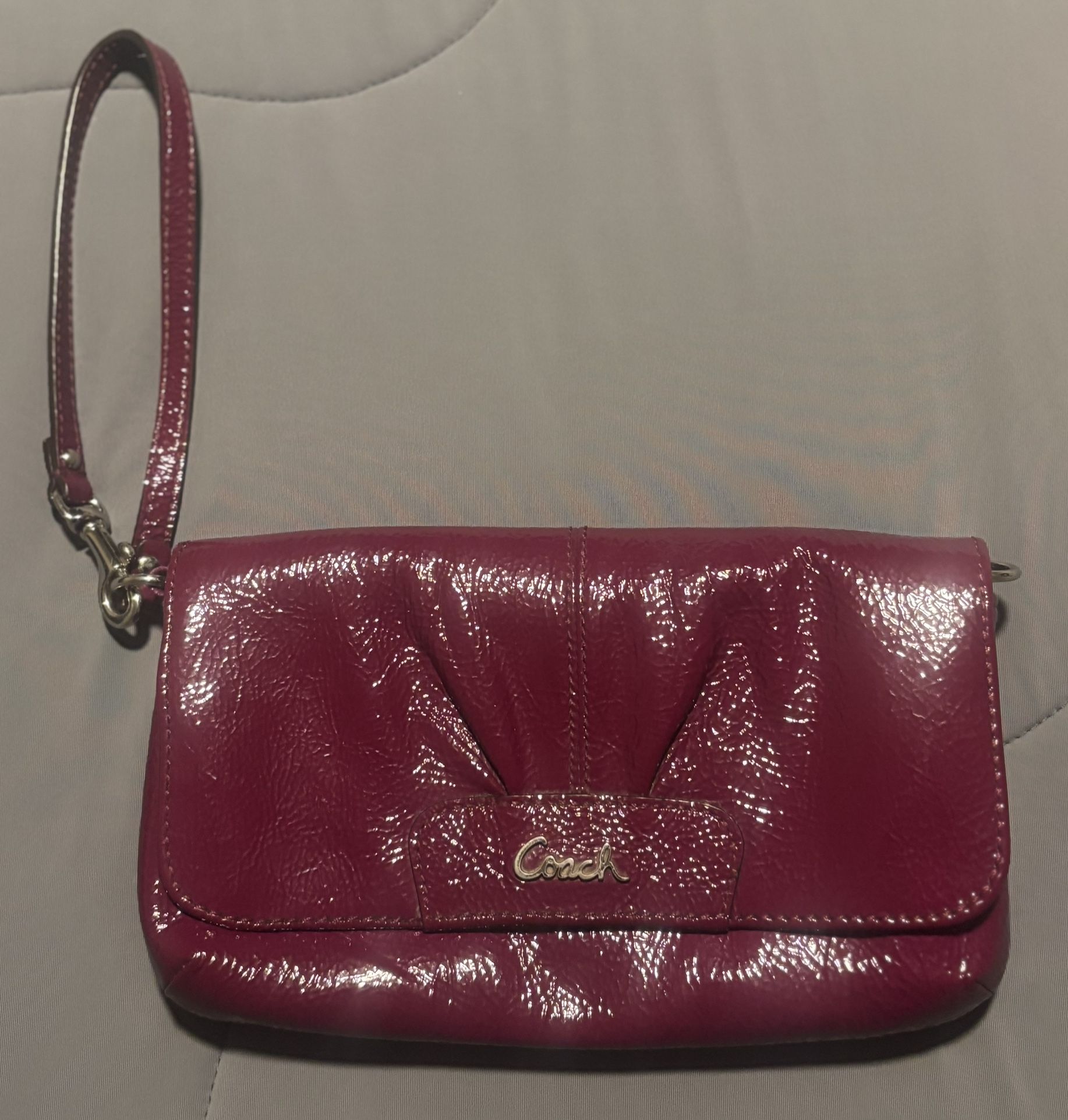 Coach Dark Plum Large Patent Leather Wristlet
