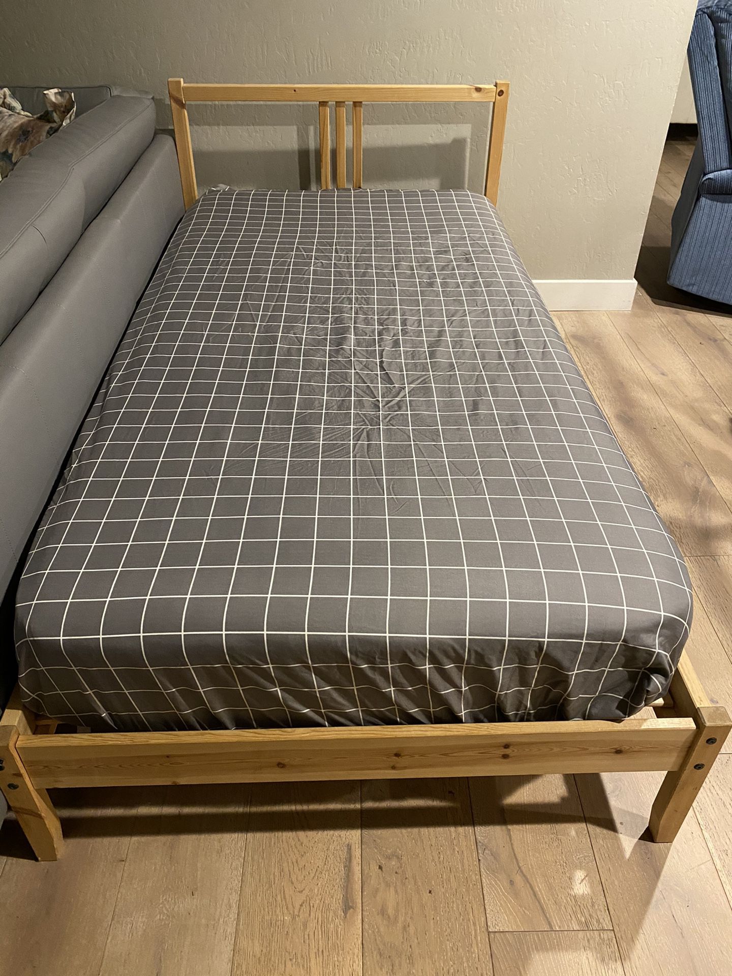 Ikea wood twin bed with mattress