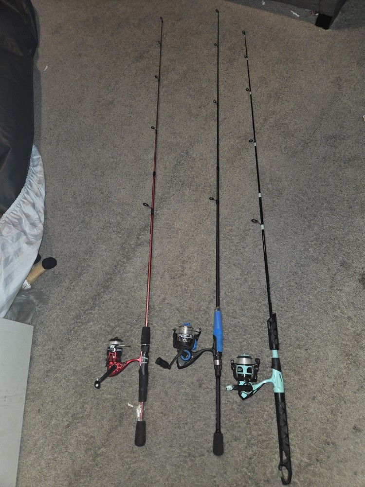 3 Fishing Rods & Reels Zebco Slingshot Rambler South Bend