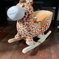 Qaba Kids Plush Ride-On Rocking Horse Toy Giraffe Style with Song for 18-36 Months, Brown