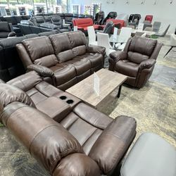 Brown Recliner 3Pcs Sofa Set