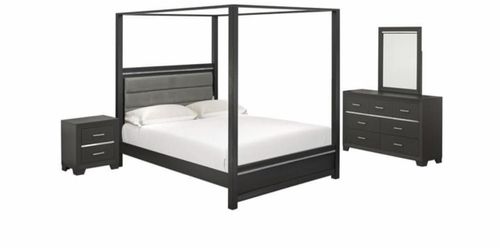 New in box king size bedroom set with nightstand, dresser, mirror  and  bed frame