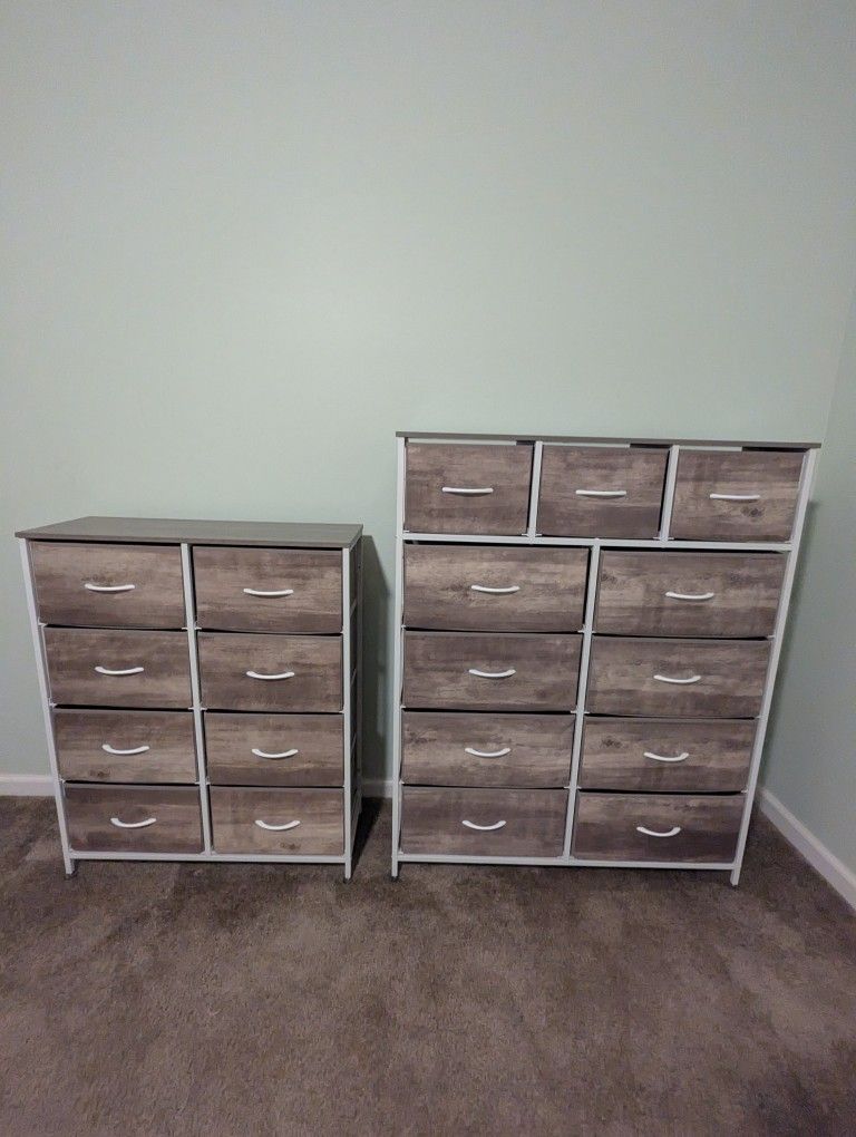 11 & 8 Fabric Drawer Dressers With Wood Tops 1 Price For Both