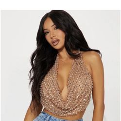 Nude Rhinestone Halter Top