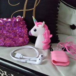 Unicorn Power Bank Wireless And Wired Earbuds Airpod Case With Pouch