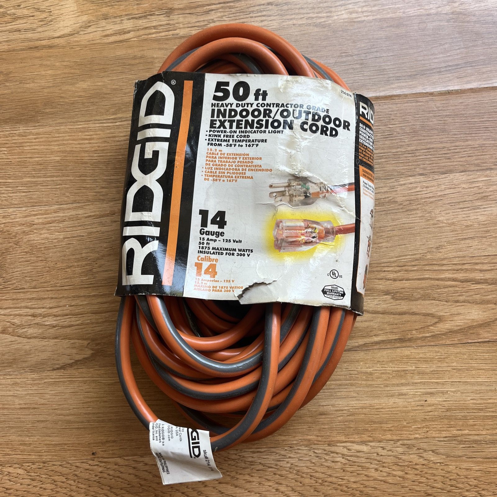 50 Ft RIGID indoor/outdoor Extension Cord 14 Gauge