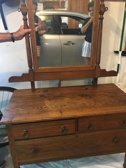 Antique wood dresser with mirror