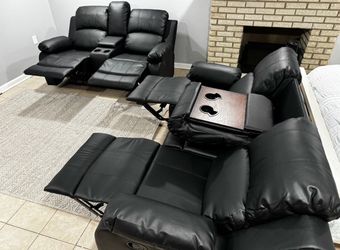 Black Leather Reclining Sofa and Loveseat Set