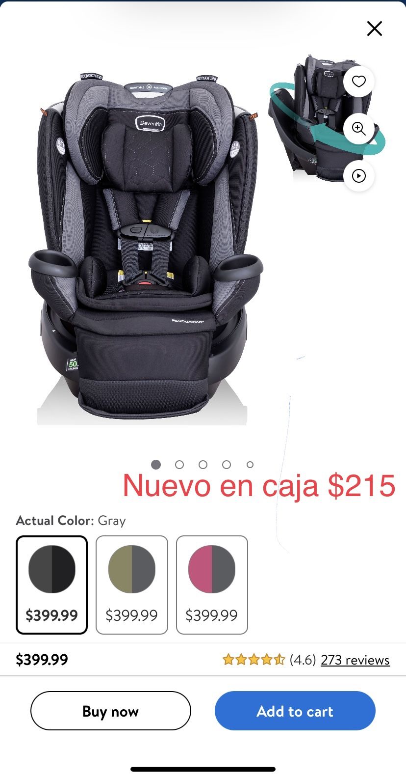 Evenflo Revolve360 Extend Rotational Car Seat with Quick Clean Cover (Revere Gray)