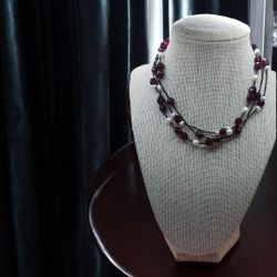 Vintage 3 Strand Choker Necklace, small, Faux Pearl's, Glass Beads