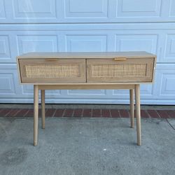 2 Drawer Rattan Console Table For Entryway