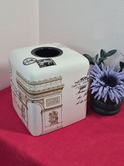 Paris Themed Ceramic Square Tissue Box Cover 5.5" x 6"