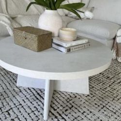 NEW in Box Liam Circular Coffee Table, Faux Plaster - Creamy, Rustic  