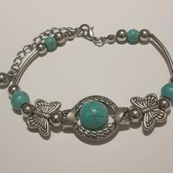 Beautiful Stainless Steel Turquoise Butterfly Bracelet.