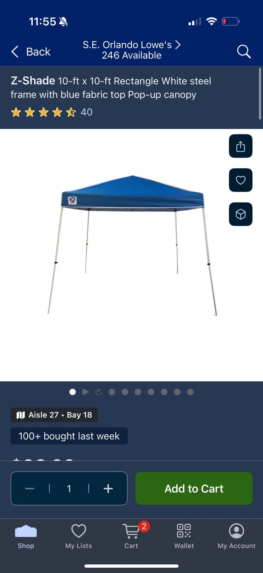 Z-Shade 10-ft x 10-ft Rectangle White steel frame with blue fabric top Pop-up canopy